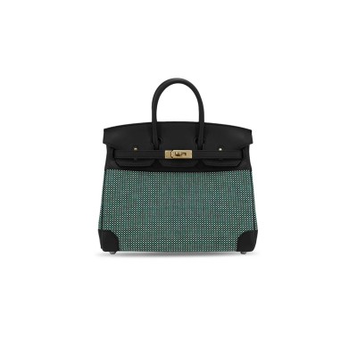 HERMÈS  MASTER BIRKIN 30 QUADRILLE 89 NOIR BLACK BLANC 6W MENTHE CANVAS SWIFT LEATHER PHW SILVER BUCKLE (30*23*15cm)